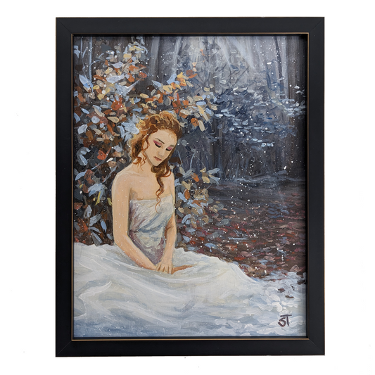 Original Autumns End Artwork, in a black frame with gold elements displayed against a white background. 